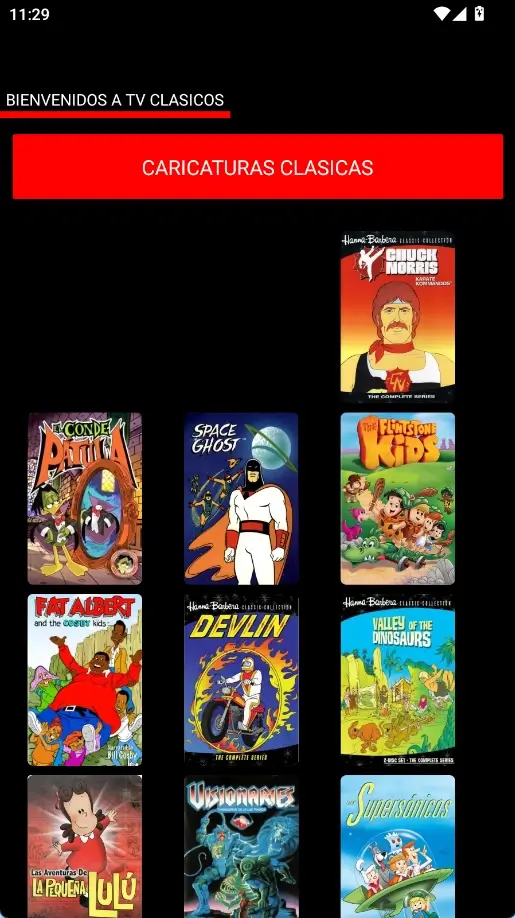 Écran principal de TV Clasica APK sur téléphone Android