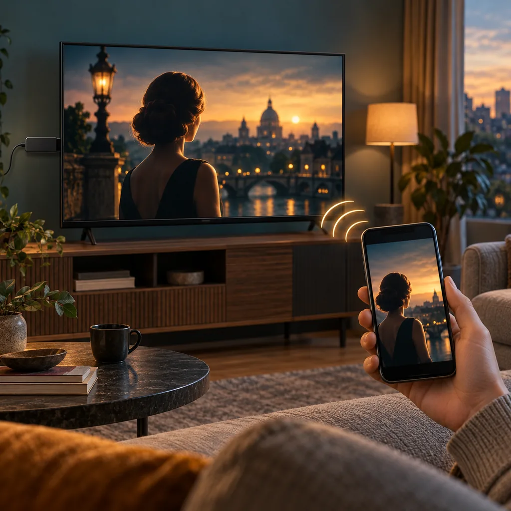 AndroidスマートフォンからRokuテレビへ映像を送るイメージ図